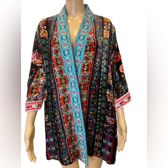 Johnny Was Avril Reversible Silk Blend /Velcet Colorful Floral Kimono Size S - Picture 2 of 11